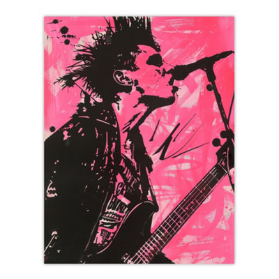 Artery8 Unframed Wall Art Punk Music Singer Guitarist Modern Portrait Pink12X16 Inch from B&Q