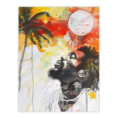 Artery8 Unframed Wall Art Jamaican Man Portrait Sunset Palm Tree Rastafari12X16 Inch from B&Q