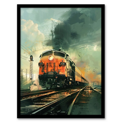 Artery8 Framed Wall Art Locomotive Train Front View Railway Painting Print12X16 Inch from B&Q