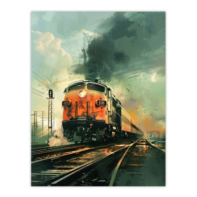 Artery8 Unframed Wall Art Locomotive Train Front View Railway Painting12X16 Inch from B&Q