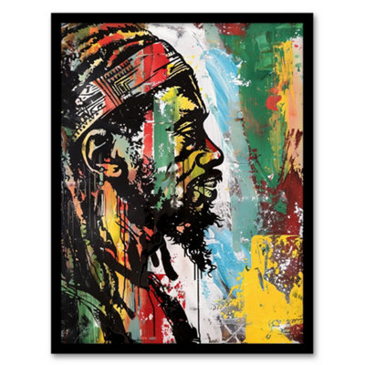 Artery8 Framed Wall Art Rastafari Man Portrait Modern Colourful Painting Print12X16 Inch from B&Q