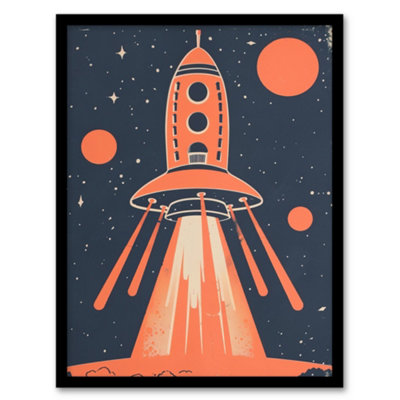Artery8 Red Rocket Spaceship Launch Retro Style Design Wall Art PrintA4 Size from B&Q