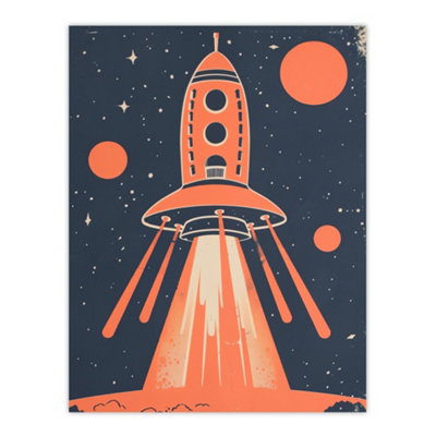 Artery8 Unframed Wall Art Red Rocket Spaceship Launch Retro Style Design12X16 Inch from B&Q