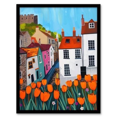 Artery8 Blooming Tulip Flowers Yorkshire Castle Town Wall Art PrintA4 Size from B&Q