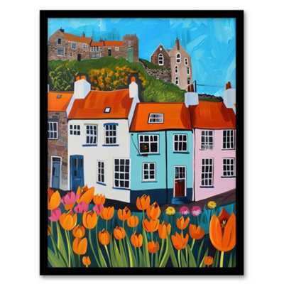 Artery8 Summer Day In English Town Tulips Colourful Wall Art PrintA4 Size from B&Q
