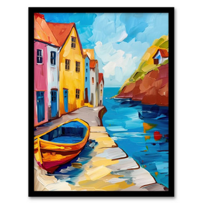 Artery8 Colourful Houses Boat English Seaside Town Wall Art PrintA4 Size from B&Q