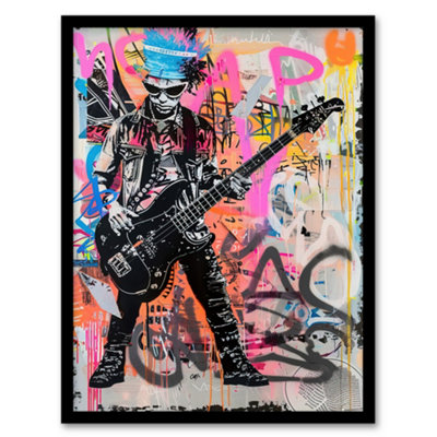 Artery8 Punk Music Bass Guitarist Colourful Street Art Wall Art PrintA4 Size from B&Q