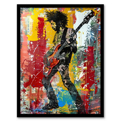 Artery8 Colourful Bassist Rocker Portrait Street Art Wall Art PrintA4 Size from B&Q