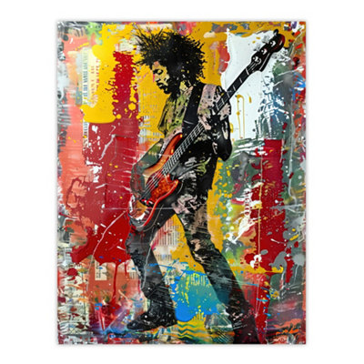 Artery8 Unframed Wall Art Colourful Bassist Rocker Portrait Street12X16 Inch from B&Q