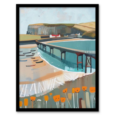 Artery8 Framed Wall Art Abstract Painting Hunt Cliff Saltburn Yorkshire Print12X16 Inch from B&Q
