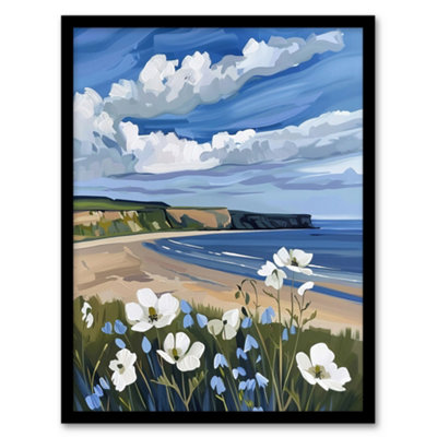 Artery8 Framed Wall Art Saltburn Hunt Cliff Yorkshire Wildflowers Digital Print12X16 Inch from B&Q