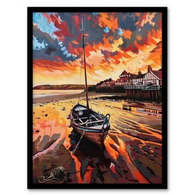Artery8 Framed Wall Art Fishing Boat Atmospheric Clouds Sunset Saltburn Print12X16 Inch from B&Q
