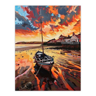Artery8 Unframed Wall Art Fishing Boat Atmospheric Clouds Sunset Saltburn12X16 Inch from B&Q