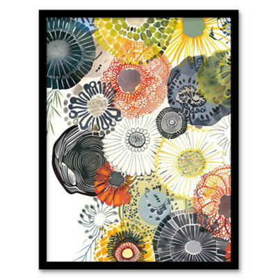 Artery8 Abstract Floral Mandala Daisy Wildflowers Wall Art PrintA4 Size from B&Q