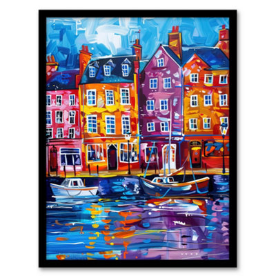 Artery8 Framed Wall Art Colourful Scarborough Harbour Yorkshire Painting Print12X16 Inch from B&Q