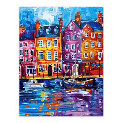 Artery8 Unframed Wall Art Colourful Scarborough Harbour Yorkshire Painting12X16 Inch from B&Q
