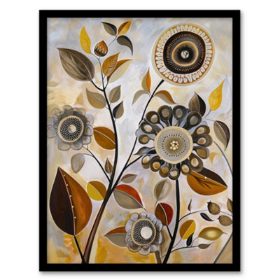 Artery8 Framed Wall Art Autumn Folk Art Abstract Wildflowers Painting Print12X16 Inch from B&Q