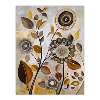 Artery8 Unframed Wall Art Autumn Folk Art Abstract Wildflowers Painting12X16 Inch from B&Q