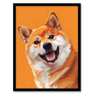 Artery8 Framed Wall Art Happy Shiba Inu Dog Lover Pet Portrait Orange Print12X16 Inch from B&Q