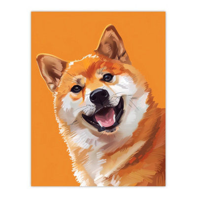 Artery8 Unframed Wall Art Happy Shiba Inu Dog Lover Pet Portrait Orange12X16 Inch from B&Q