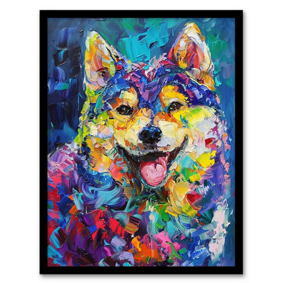 Artery8 Framed Wall Art Rainbow Shiba Inu Dog Lover Portrait Thick Paint Print12X16 Inch from B&Q