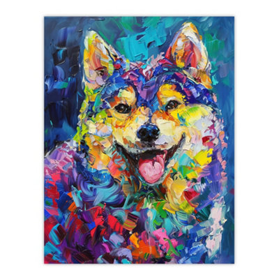 Artery8 Unframed Wall Art Rainbow Shiba Inu Dog Lover Portrait Thick Paint12X16 Inch from B&Q