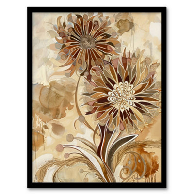 Artery8 Framed Wall Art Abstract Earthy Wildflowers Floral Mandala Design Print12X16 Inch from B&Q