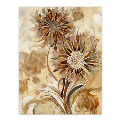 Artery8 Unframed Wall Art Abstract Earthy Wildflowers Floral Mandala Design12X16 Inch from B&Q