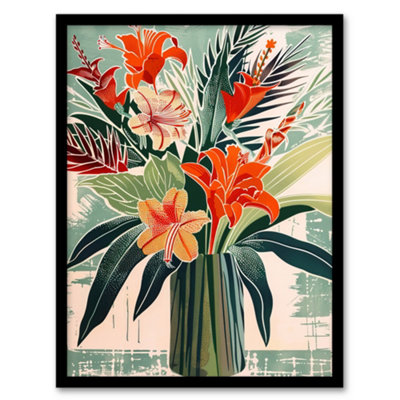 Artery8 Exotic Red Orange Lily Flower Vase Floral Spring Wall Art PrintA4 Size from B&Q