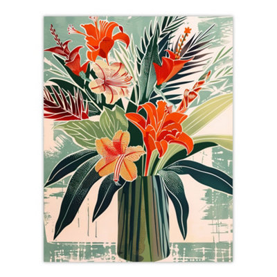 Artery8 Unframed Wall Art Exotic Red Orange Lily Flower Vase Floral Spring12X16 Inch from B&Q