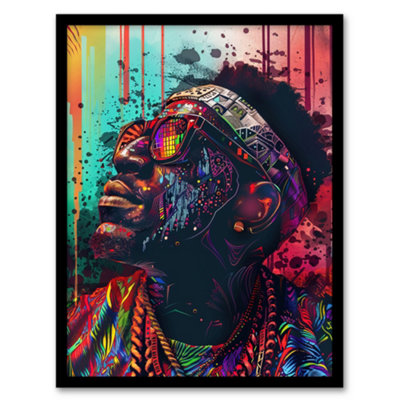 Artery8 Framed Wall Art Psychedelic Portrait African Man Dashiki Print12X16 Inch from B&Q