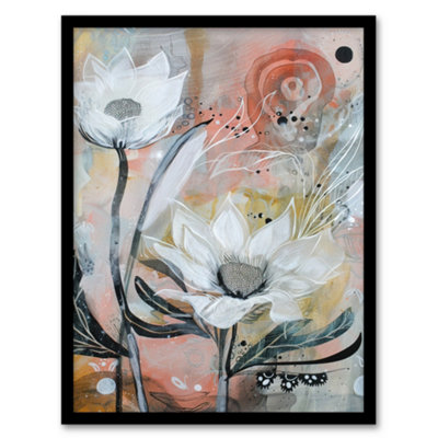 Artery8 Italian White Sunflowers Bloom Abstract Painting Wall Art PrintA4 Size from B&Q
