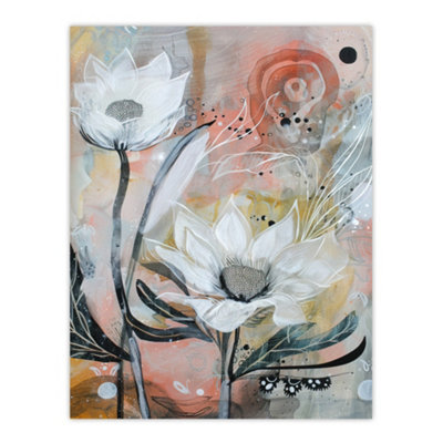 Artery8 Unframed Wall Art Italian White Sunflowers Bloom Abstract Painting12X16 Inch from B&Q
