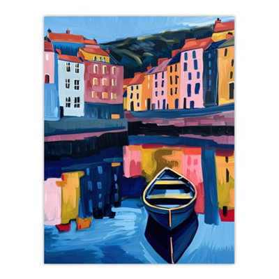 Artery8 Unframed Wall Art Colourful Staithes North Yorkshire Seaside Boat12X16 Inch from B&Q