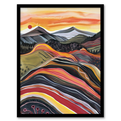 Artery8 Cairngorms Mountains Scottish Sunset Folk Art Wall Art PrintA4 Size from B&Q