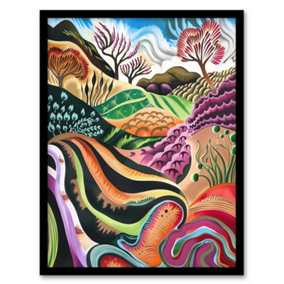 Artery8 Framed Wall Art Sutton Bank North York Moors Trippy Painting Print12X16 Inch from B&Q