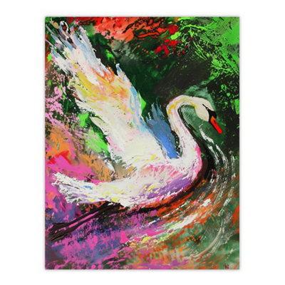 Artery8 Unframed Wall Art Swan Landing On Lake Colourful Painting12X16 Inch from B&Q