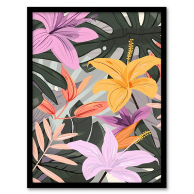 Artery8 Tropical Exotic Colourful Lilies Monstera Design Wall Art PrintA4 Size from B&Q