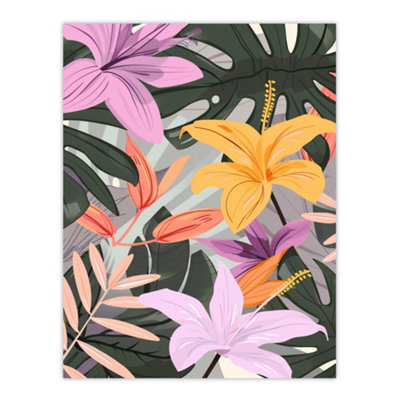 Artery8 Unframed Wall Art Tropical Exotic Colourful Lilies Monstera Design12X16 Inch from B&Q