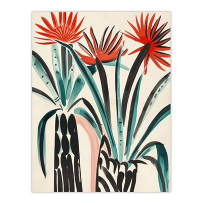 Artery8 Unframed Wall Art Abstract Red Dahlia Flowers In Vases Painting12X16 Inch from B&Q