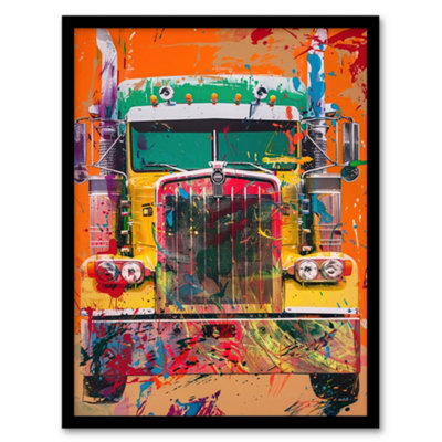 Artery8 Framed Wall Art Colourful Truck Lorry Front Hippy Trippy Trucker Print12X16 Inch from B&Q