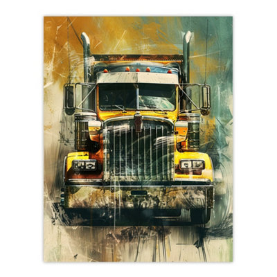 Artery8 Unframed Wall Art Yellow Long Haul Truck Front Modern Painting12X16 Inch from B&Q