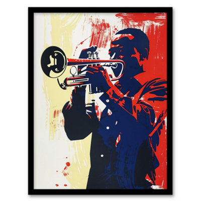 Artery8 Jazz Music Trumpet Player Portrait Graphic Design Wall Art PrintA4 Size from B&Q