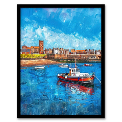 Artery8 North England Coastal Town Fishing Boats Painting Wall Art PrintA4 Size from B&Q