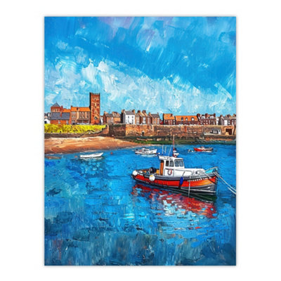 Artery8 Unframed Wall Art North England Coastal Town Fishing Boats Painting12X16 Inch from B&Q