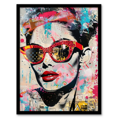 Artery8 Vintage Lady Sunglasses Portrait Street Pop Art Wall Art PrintA4 Size from B&Q