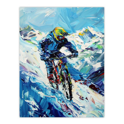 Artery8 Unframed Wall Art Snow Mountain Biker Snowbike Race Sport Painting12X16 Inch