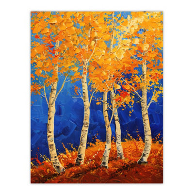 Artery8 Unframed Wall Art Bright Autumn Birch Trees Forest Painting12X16 Inch from B&Q