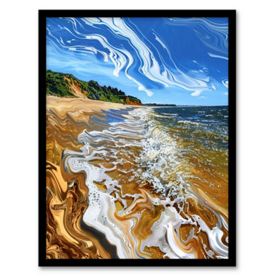 Artery8 Framed Wall Art West Bay Dorset Abstract Fluid Trippy Beach Print12X16 Inch from B&Q