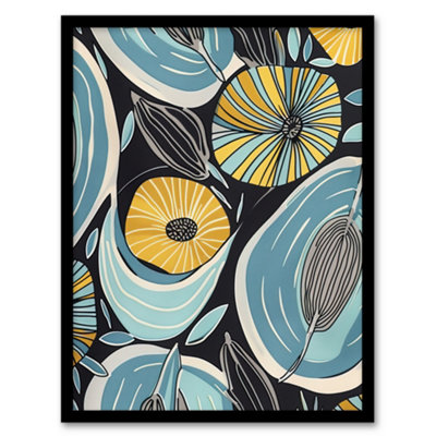 Artery8 Abstract Blue And Yellow Flowers Seeds Design Wall Art PrintA4 Size from B&Q
